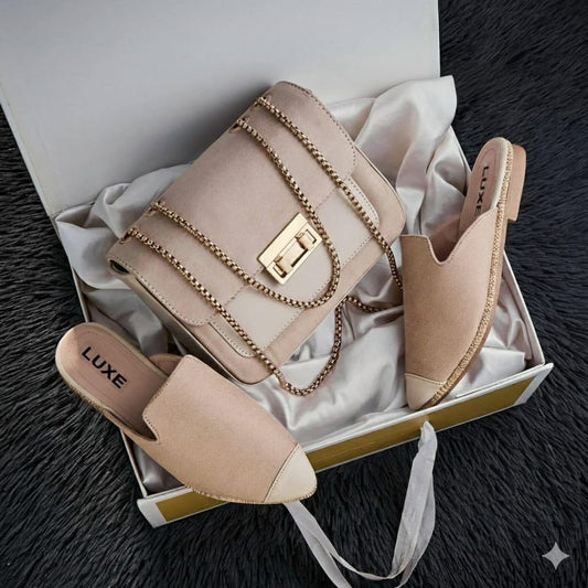 طقم نسائي فاخر: حقيبة يد أنيقة مع حذاء مريح