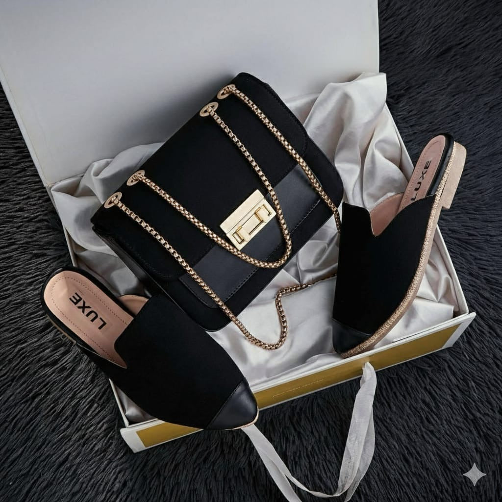 طقم نسائي فاخر: حقيبة يد أنيقة مع حذاء مريح