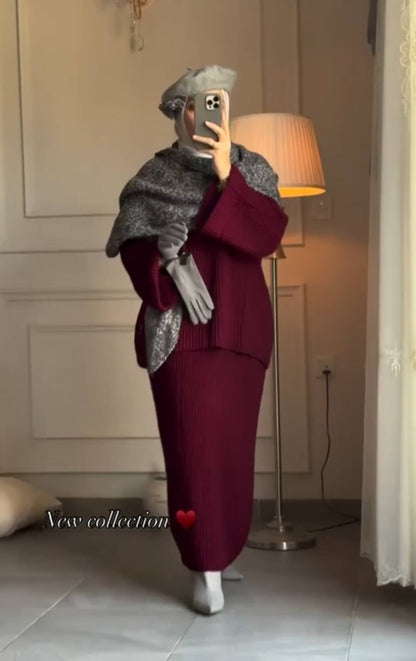 دفء وأناقة الشتاء بطقم محبوك عصري للمحجبات