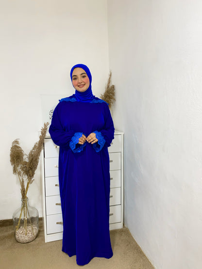 عباية صلاة كريب روزا ببوني مدمج ولمسة دانتيل فاخرة