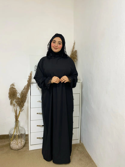 عباية صلاة كريب روزا ببوني مدمج ولمسة دانتيل فاخرة