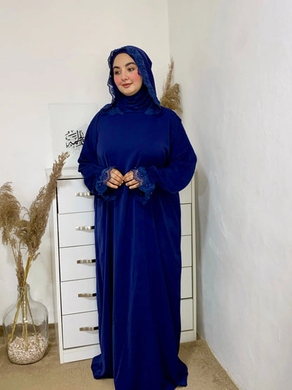 عباية صلاة كريب روزا ببوني مدمج ولمسة دانتيل فاخرة