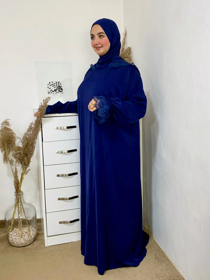 عباية صلاة كريب روزا ببوني مدمج ولمسة دانتيل فاخرة