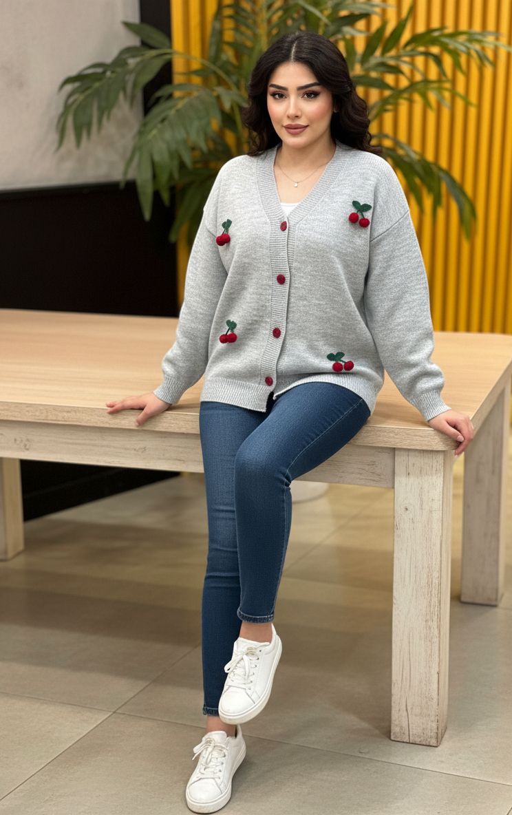 جاكيت تريكو كرز ناعم – دفء وأناقة في قطعة واحدة