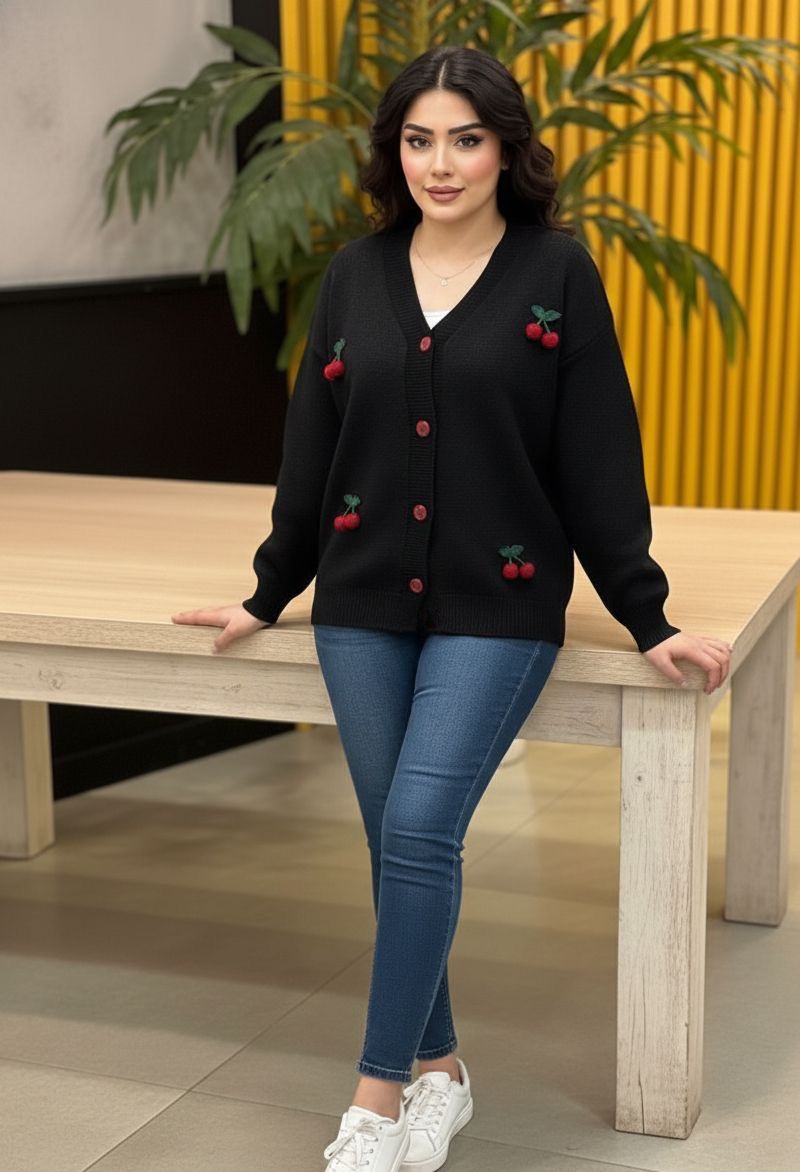 جاكيت تريكو كرز ناعم – دفء وأناقة في قطعة واحدة