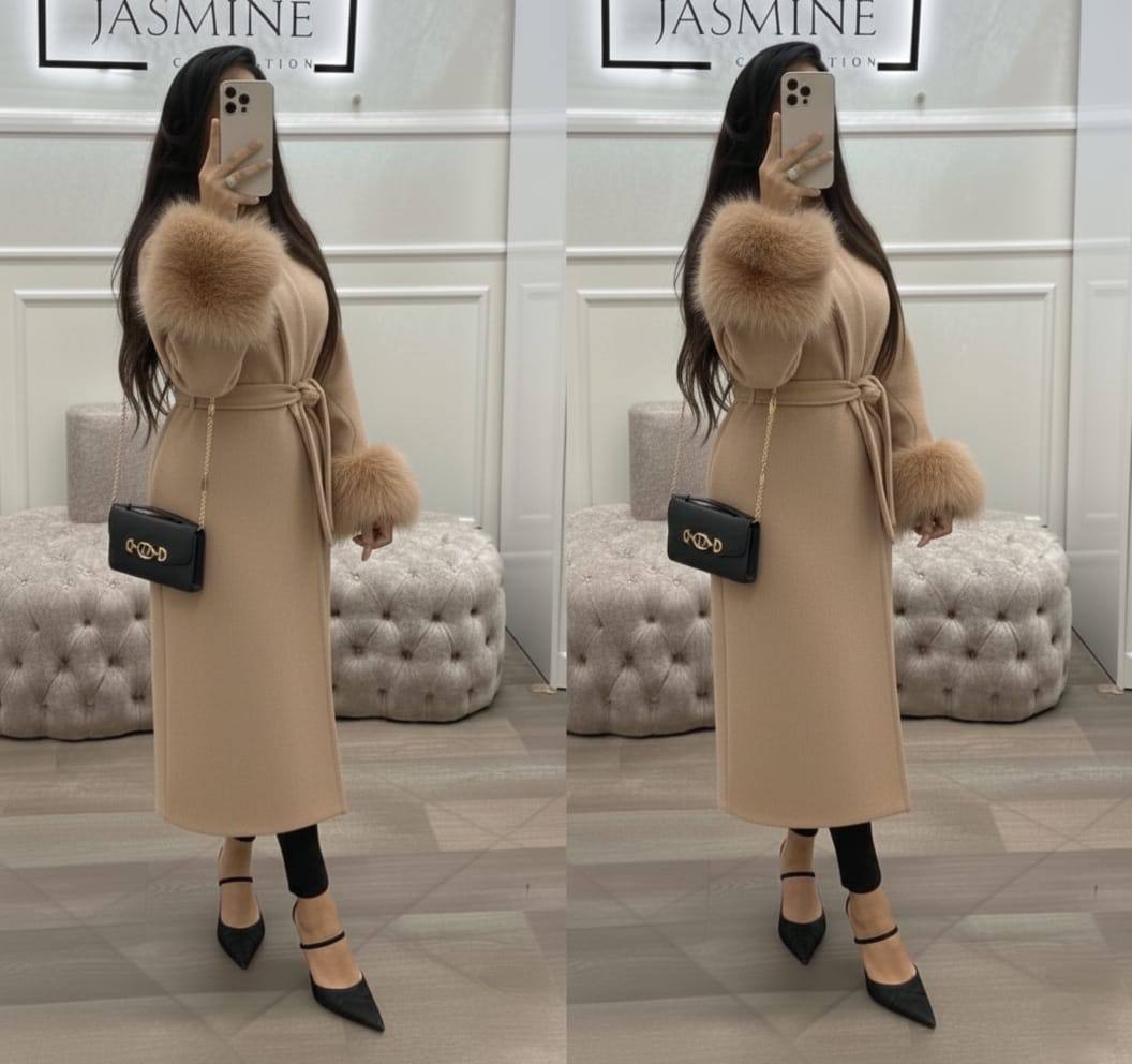 مونطو كاشمير فاخر بأكمام فورير – أناقة شتوية راقية