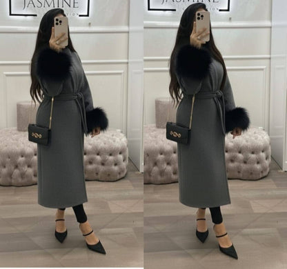 مونطو كاشمير فاخر بأكمام فورير – أناقة شتوية راقية