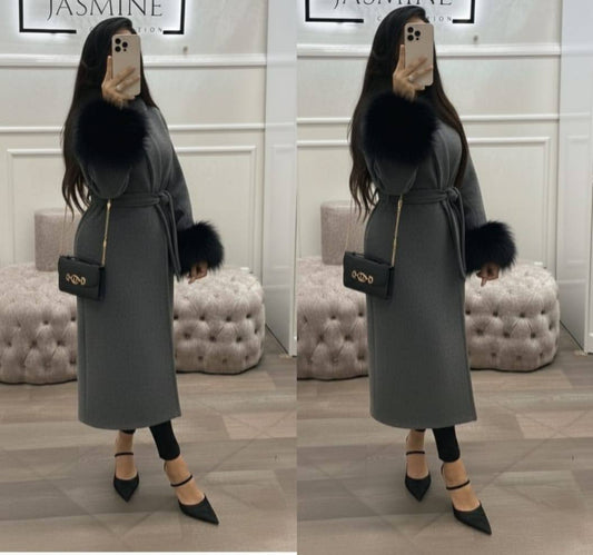 مونطو كاشمير فاخر بأكمام فورير – أناقة شتوية راقية