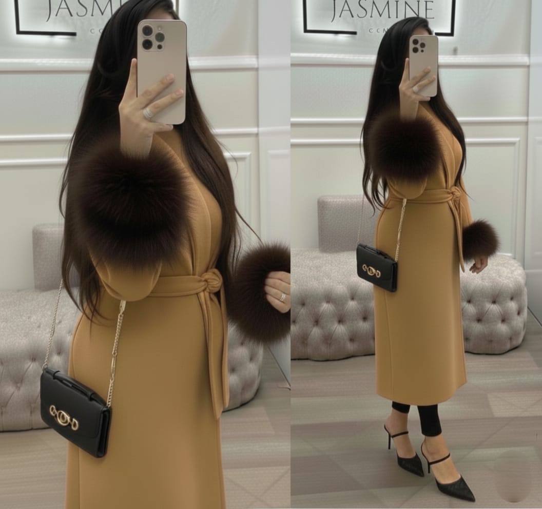 مونطو كاشمير فاخر بأكمام فورير – أناقة شتوية راقية