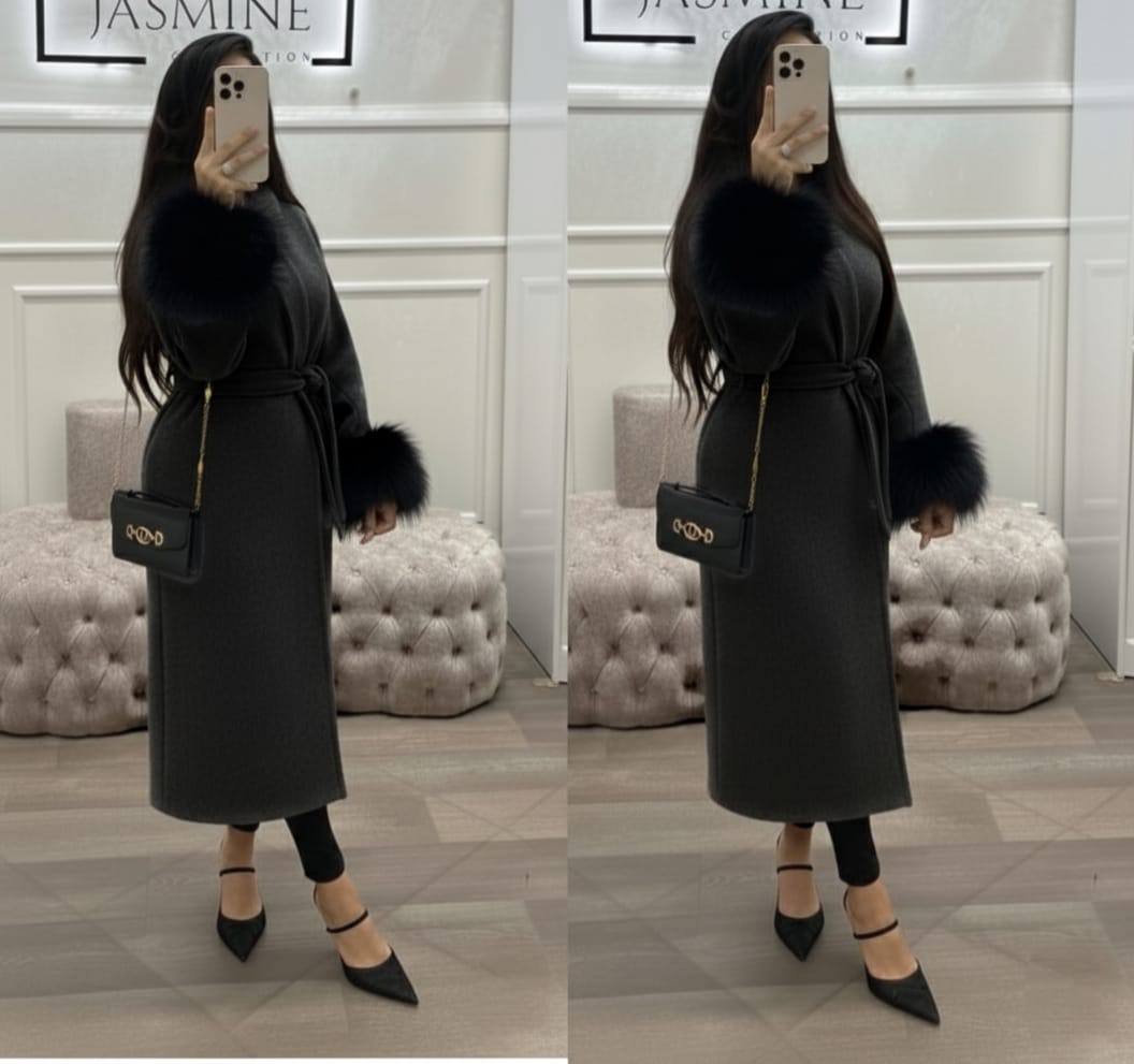 مونطو كاشمير فاخر بأكمام فورير – أناقة شتوية راقية