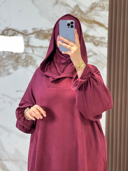 جلابة موبرة فاخرة فضفاضة مع فولار هدية - دفء واحتشام لرمضان والخروج اليومي