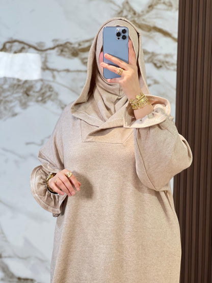 جلابة موبرة فاخرة فضفاضة مع فولار هدية - دفء واحتشام لرمضان والخروج اليومي