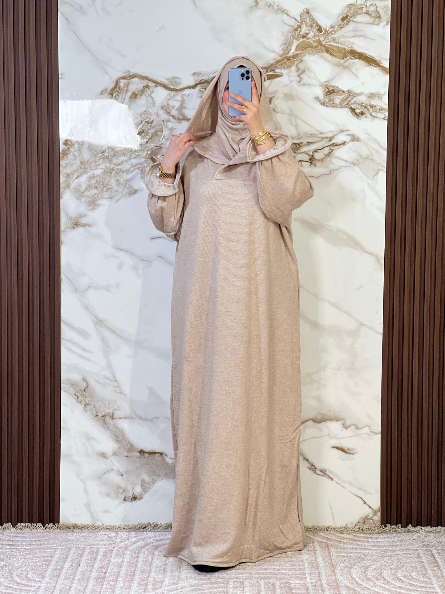 جلابة موبرة فاخرة فضفاضة مع فولار هدية - دفء واحتشام لرمضان والخروج اليومي