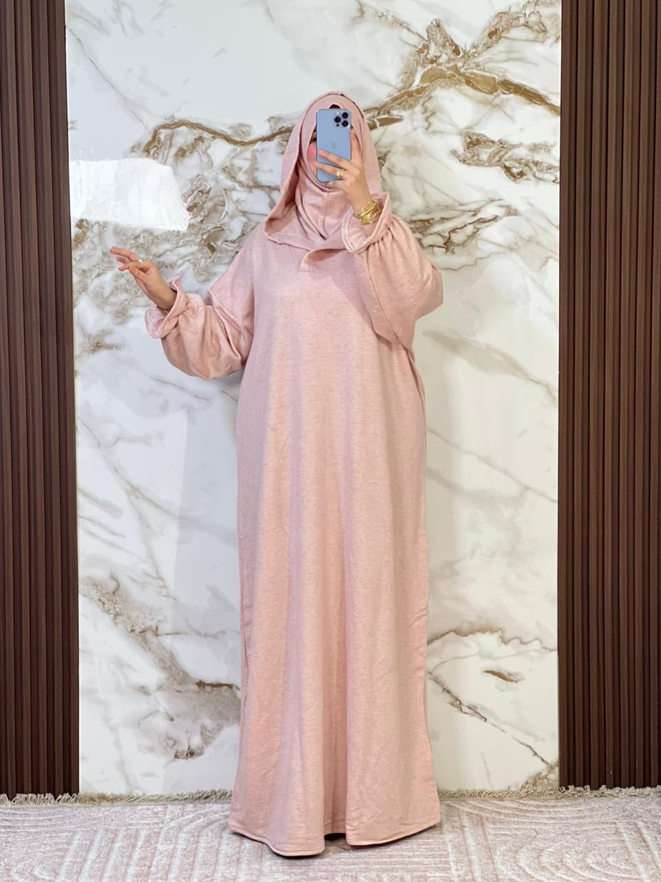 جلابة موبرة فاخرة فضفاضة مع فولار هدية - دفء واحتشام لرمضان والخروج اليومي