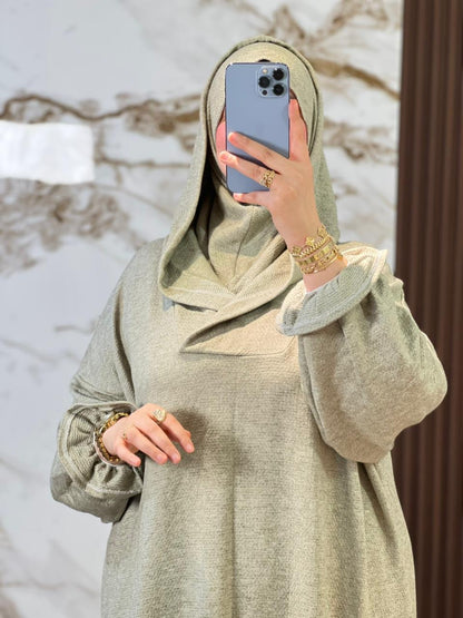جلابة موبرة فاخرة فضفاضة مع فولار هدية - دفء واحتشام لرمضان والخروج اليومي