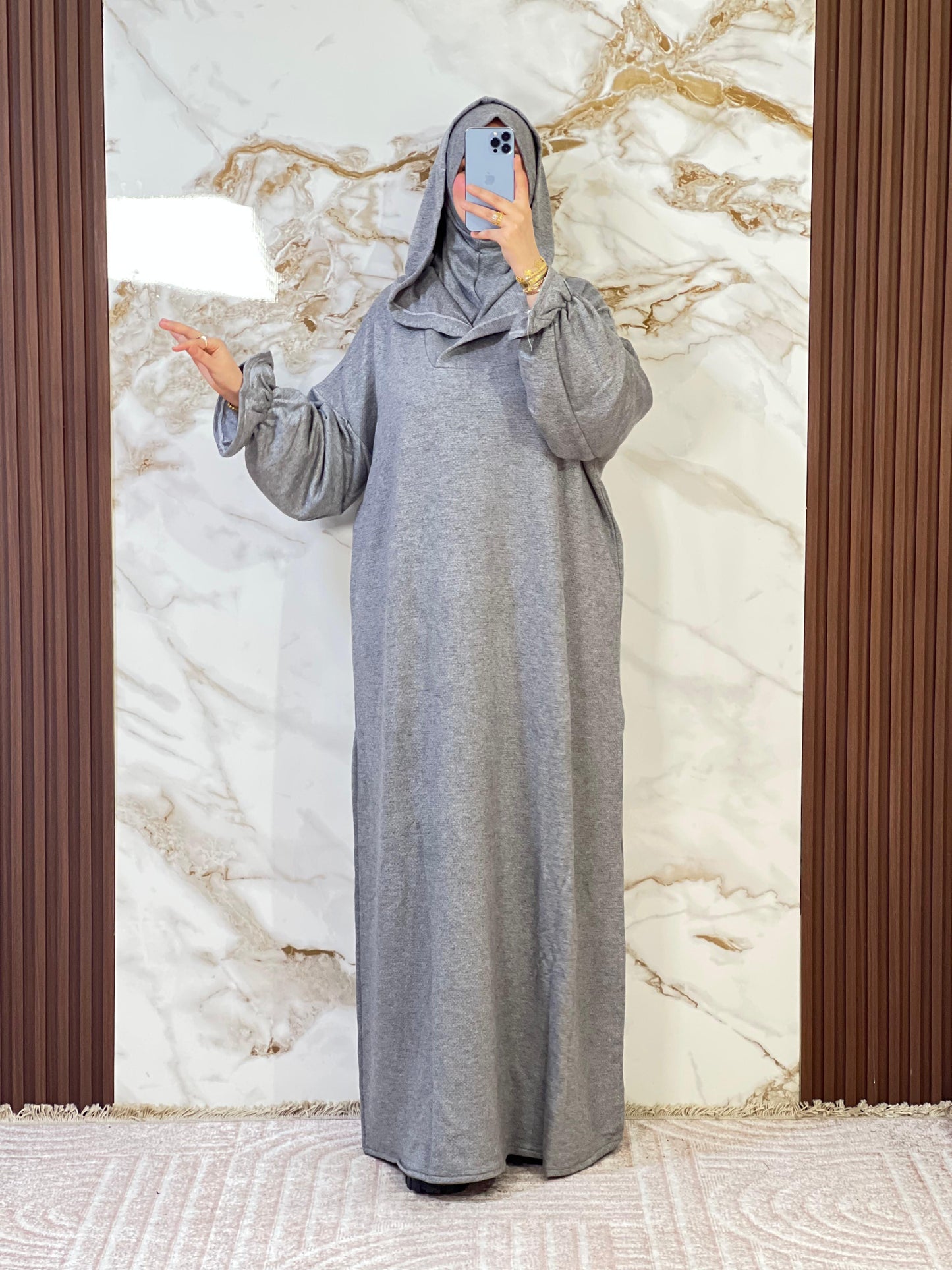 جلابة موبرة فاخرة فضفاضة مع فولار هدية - دفء واحتشام لرمضان والخروج اليومي