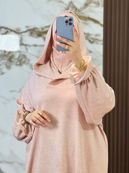 جلابة موبرة فاخرة فضفاضة مع فولار هدية - دفء واحتشام لرمضان والخروج اليومي