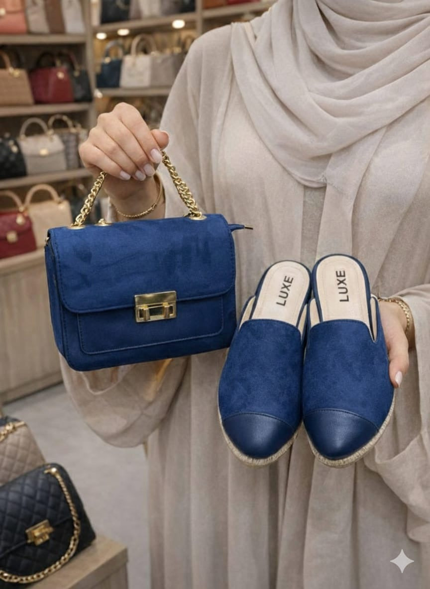 طقم نسائي فاخر: حقيبة يد أنيقة مع حذاء مريح