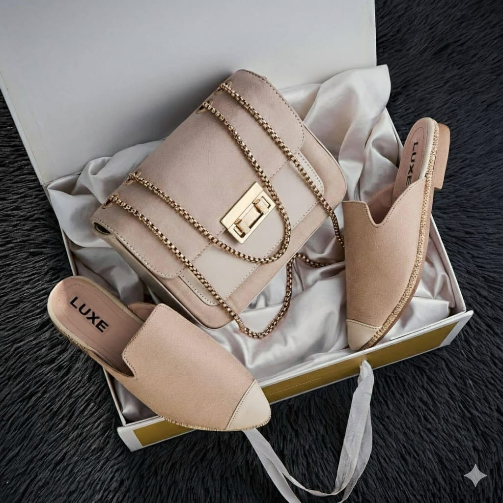 طقم نسائي فاخر: حقيبة يد أنيقة مع حذاء مريح