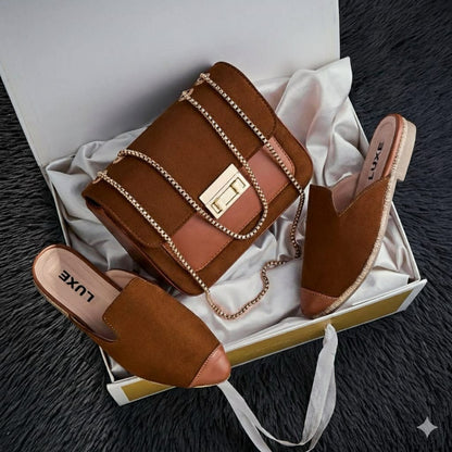 طقم نسائي فاخر: حقيبة يد أنيقة مع حذاء مريح