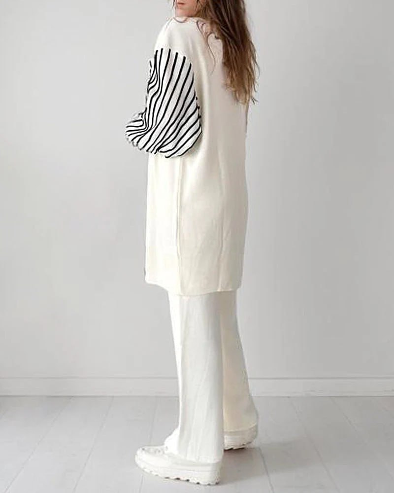 طقم&nbsp; تركي من قطعتين بأكمام مخططة – أناقة مريحة لكل الفصول