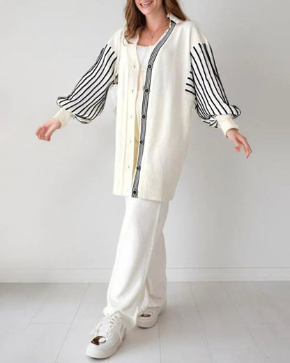 طقم&nbsp; تركي من قطعتين بأكمام مخططة – أناقة مريحة لكل الفصول