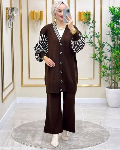 طقم&nbsp; تركي من قطعتين بأكمام مخططة – أناقة مريحة لكل الفصول