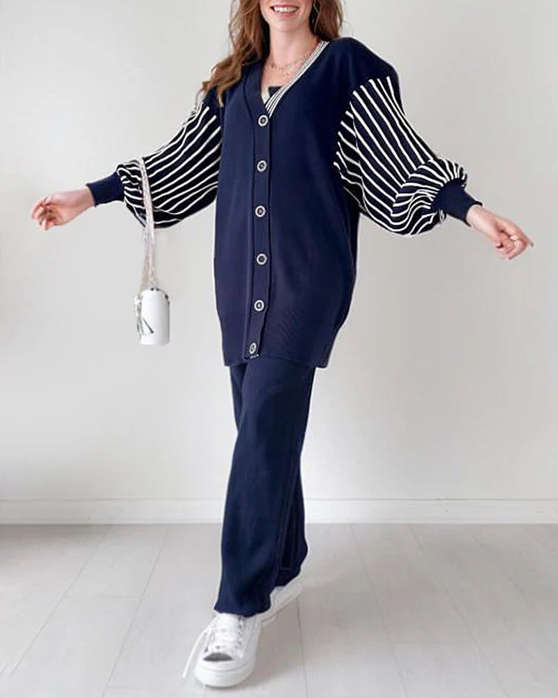 طقم&nbsp; تركي من قطعتين بأكمام مخططة – أناقة مريحة لكل الفصول