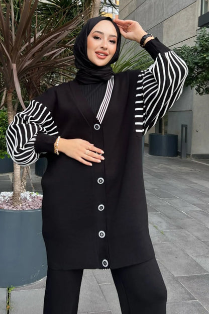 طقم&nbsp; تركي من قطعتين بأكمام مخططة – أناقة مريحة لكل الفصول