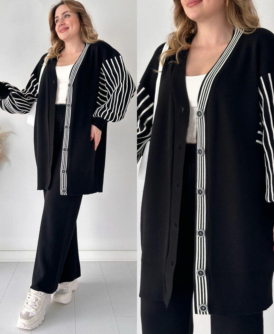 طقم&nbsp; تركي من قطعتين بأكمام مخططة – أناقة مريحة لكل الفصول