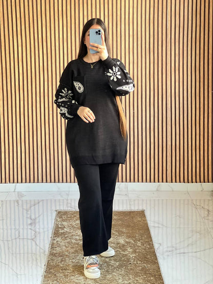 طقم تريكو تركي مكون من قطعتين – تصميم مريح بلمسات فنية راقية