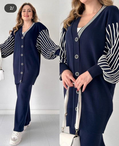 طقم&nbsp; تركي من قطعتين بأكمام مخططة – أناقة مريحة لكل الفصول