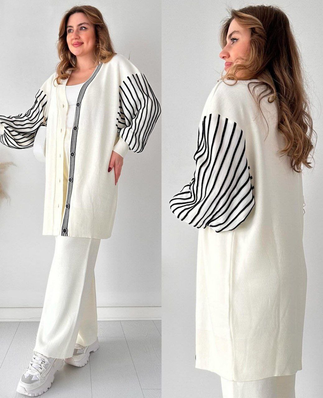 طقم&nbsp; تركي من قطعتين بأكمام مخططة – أناقة مريحة لكل الفصول