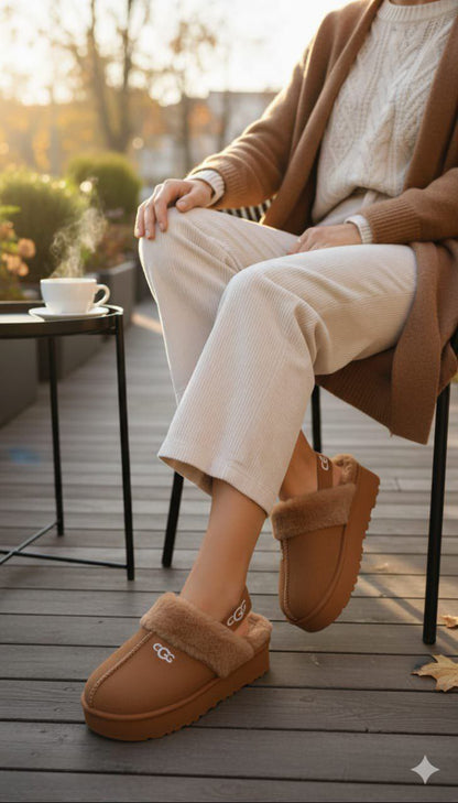 بانطوف شتوي بفرو ناعم وسول عالي للراحة داخل وخارج البيت