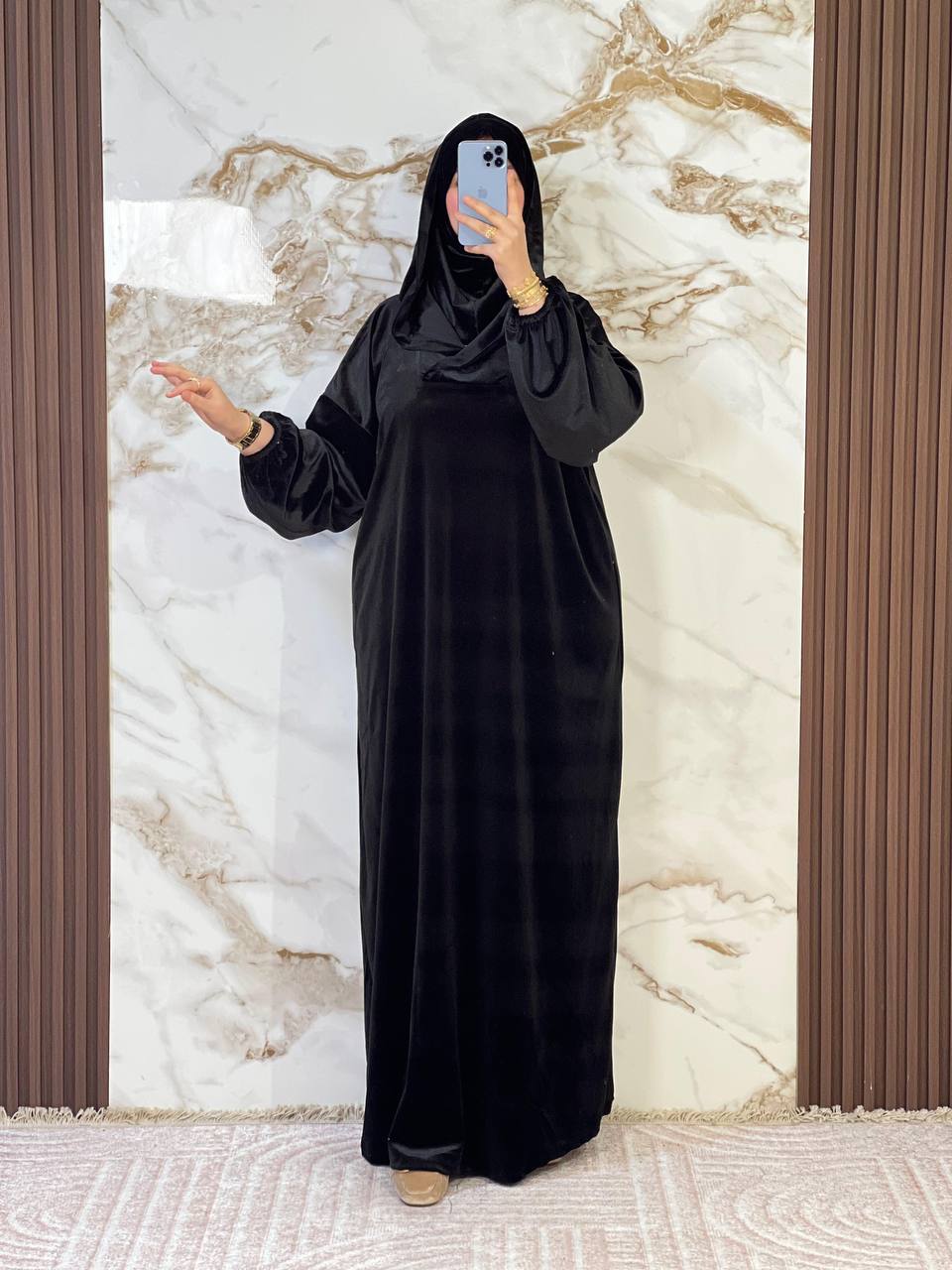 جلابة موبرة فاخرة فضفاضة مع فولار هدية - دفء واحتشام لرمضان والخروج اليومي