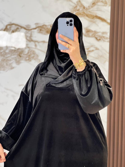 جلابة موبرة فاخرة فضفاضة مع فولار هدية - دفء واحتشام لرمضان والخروج اليومي